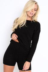 Black Cable Knit Loungewear Set - Karlie-Loungewear