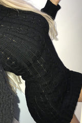 Black Cable Knit Roll Neck Jumper Dress - Matilda-Dresses