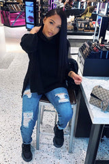 Black Cable Knit Roll Neck Jumper - Laraina-Jumper