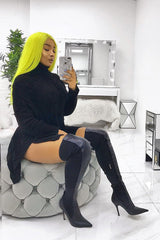 Black Cable Knit Roll Neck Jumper - Laraina-Jumper