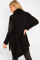 Black Cable Knit Roll Neck Jumper - Laraina-Jumper
