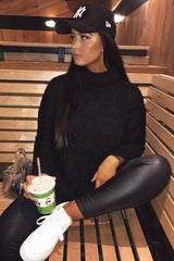 Black Cable Knit Roll Neck Jumper - Laraina-Jumper