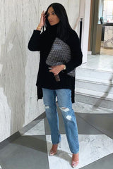 Black Cable Knit Roll Neck Jumper - Laraina-Jumper