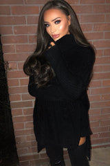 Black Cable Knit Roll Neck Jumper - Laraina-Jumper