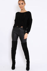 Black Cable Knit Scalloped Hem Jumper - Lilliana-Jumper