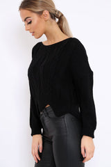 Black Cable Knit Scalloped Hem Jumper - Lilliana-Jumper