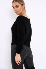 Black Cable Knit Scalloped Hem Jumper - Lilliana-Jumper