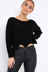 Black Cable Knit Scalloped Hem Jumper - Lilliana-Jumper