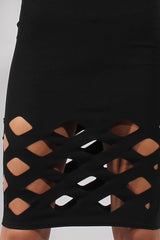 Black Cage Cut Bardot Midi Dress - Cady-Dresses