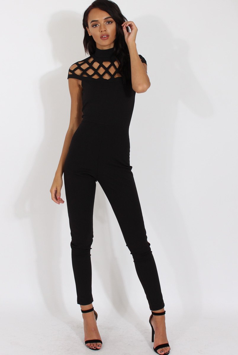 Black Cage Detail Jumpsuit - Aurelia-Jumpsuits