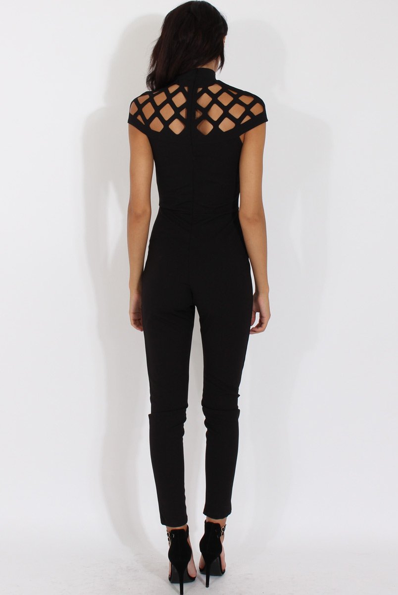 Black Cage Detail Jumpsuit - Aurelia-Jumpsuits