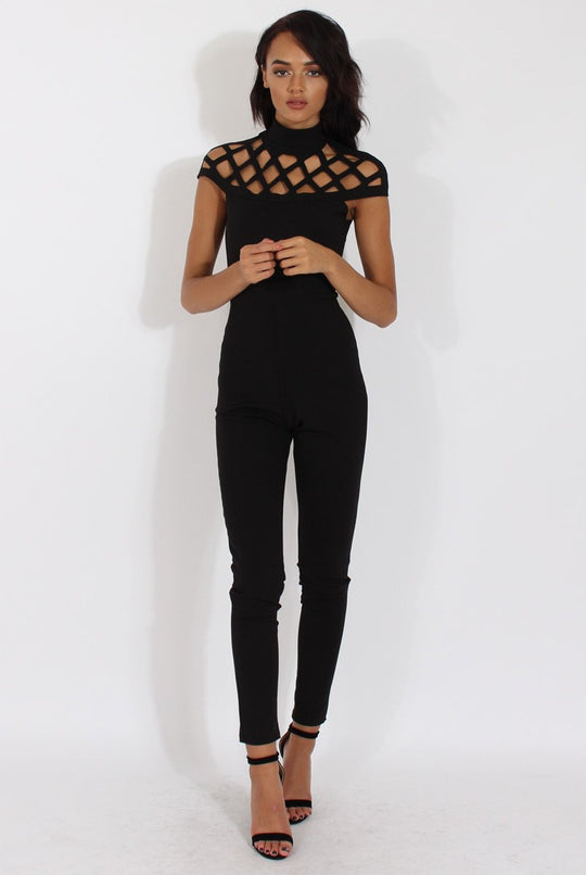 Black Cage Detail Jumpsuit - Aurelia