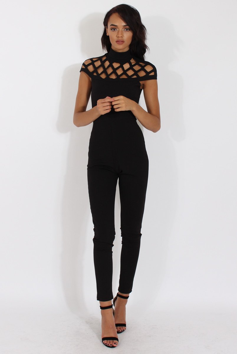 Black Cage Detail Jumpsuit - Aurelia-Jumpsuits