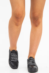 Black Cage Detail Trainers With Ribbon Laces - Tina-Trainers