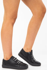 Black Cage Detail Trainers With Ribbon Laces - Tina-Trainers