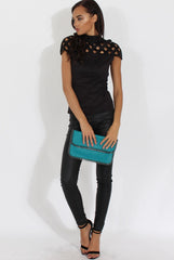 Black Cage High Neck Suede Top - Lizzie-Tops