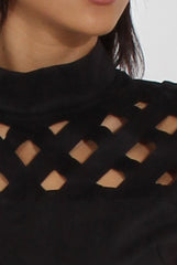 Black Cage High Neck Suede Top - Lizzie-Tops