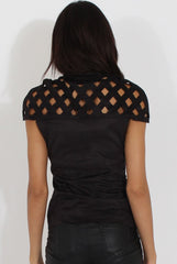 Black Cage High Neck Suede Top - Lizzie-Tops
