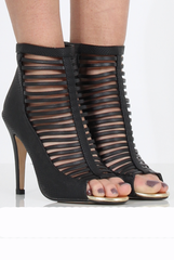 Black Caged Heels - Janet-Heels