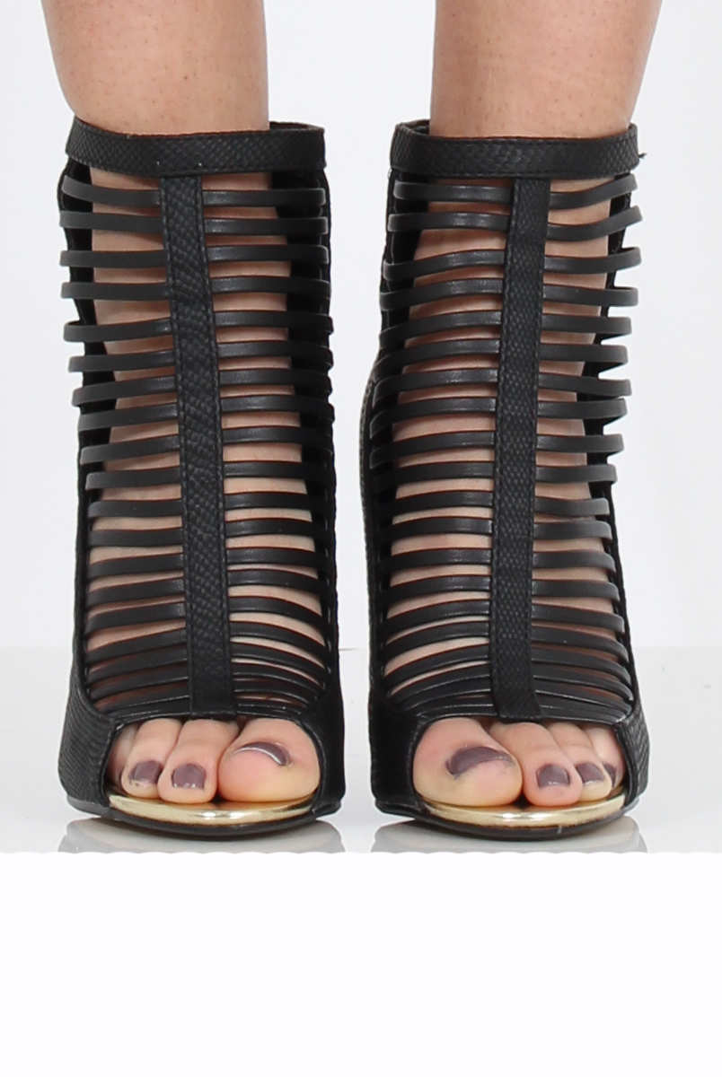 Black Caged Heels - Janet-Heels