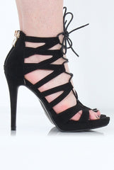 Black Caged Platform Heels - Angelica-Heels