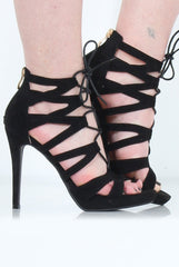 Black Caged Platform Heels - Angelica-Heels