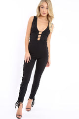 Black Caged Side Lace Jumpsuit - Melody-Jumpsuits