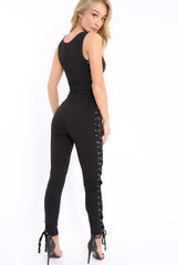 Black Caged Side Lace Jumpsuit - Melody-Jumpsuits