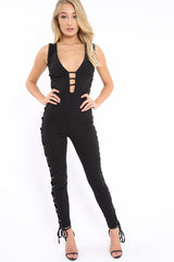 Black Caged Side Lace Jumpsuit - Melody-Jumpsuits