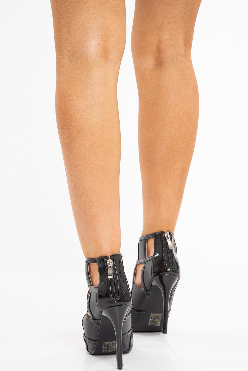 Black Caged Stiletto Heeled Shoe Boot - Harmoney-Heels