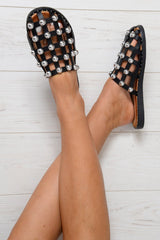 Black Caged Studded Backless Sandal - Bryla-Shoes