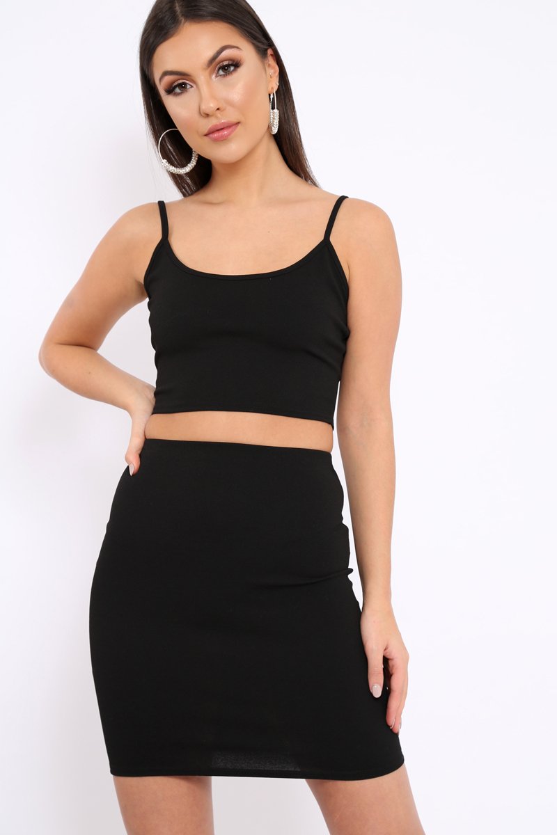 Black Cami Crop Top And Mini Skirt Co-Ord - Riely-Co-ords
