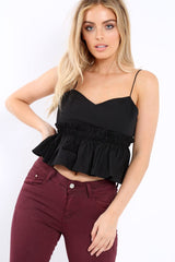 Black Cami Frill Crop Top - Margot-Crop Tops