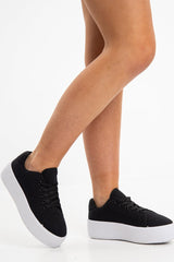 Black Canvas Lace Up Platform Trainers - Carl-Trainers
