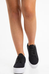 Black Canvas Lace Up Platform Trainers - Carl-Trainers
