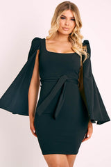 Black Cape Sleeve Bodycon Dress - Fearne-Dresses
