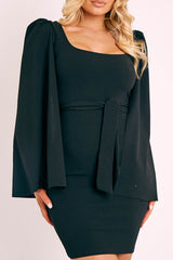 Black Cape Sleeve Bodycon Dress - Fearne-Dresses