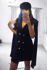 Black Cape Style Blazer Dress - Rosy-Dresses