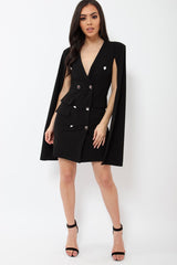 Black Cape Style Blazer Dress - Rosy-Dresses