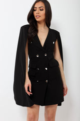 Black Cape Style Blazer Dress - Rosy-Dresses