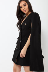 Black Cape Style Blazer Dress - Rosy-Dresses