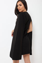 Black Cape Style Blazer Dress - Rosy-Dresses