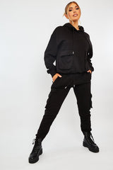 Black Cargo Pocket Hoodie and Joggers Tracksuit - Aafiya-Tracksuits