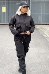 Black Cargo Pocket Hoodie and Joggers Tracksuit - Aafiya-Tracksuits