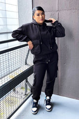 Black Cargo Pocket Hoodie and Joggers Tracksuit - Aafiya-Tracksuits