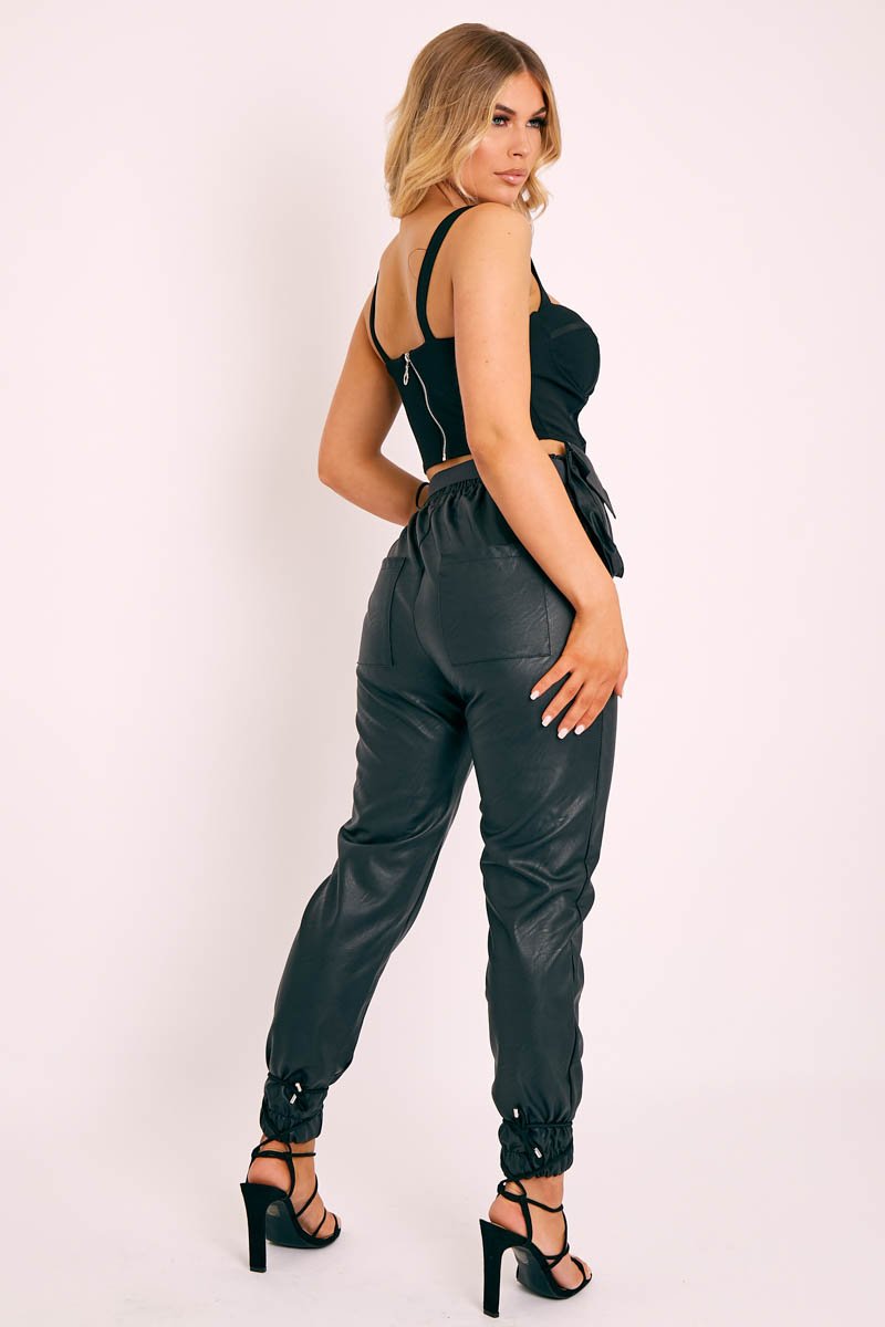 Black Cargo Pouch Belted PU Joggers - Mishka-Trousers