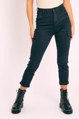 Black Cargo Roll Hem Jeans - Makaria-Jeans