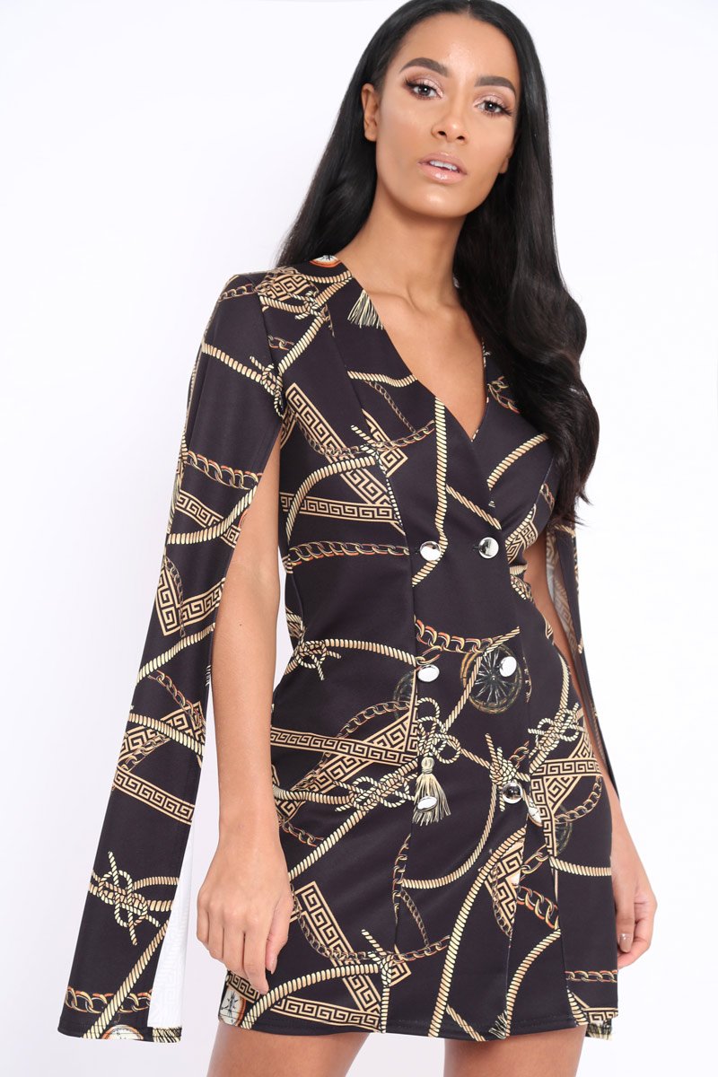 Black Chain Blazer Cape Dress - Nirvi-Dresses