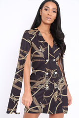 Black Chain Blazer Cape Dress - Nirvi-Dresses