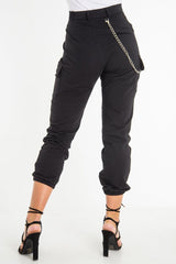 Black Chain Detail Utility Pocket Cargo Trousers - Elinor-Trousers